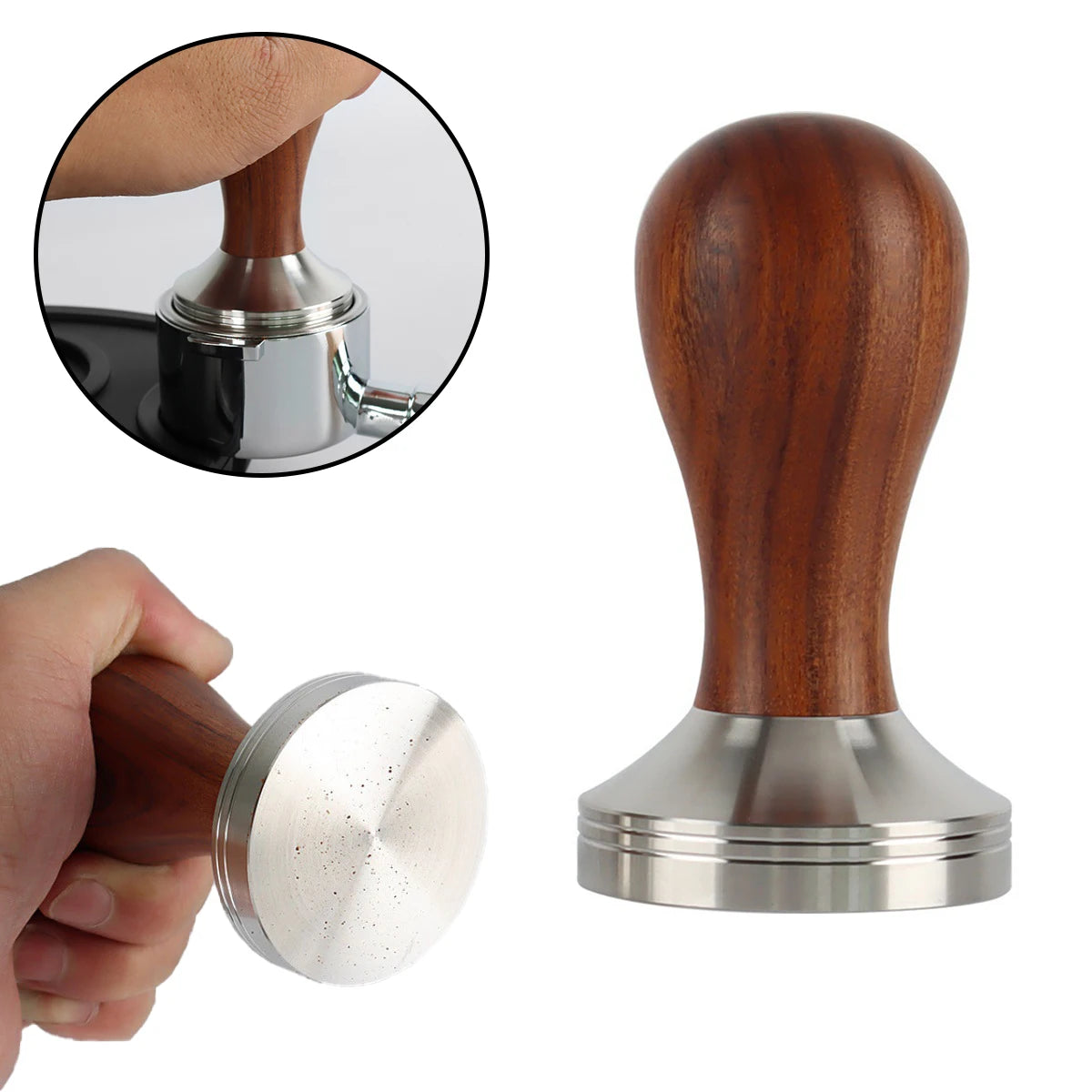 51/53/58mm Espresso Tamper – Stainless Steel & Wood Handle