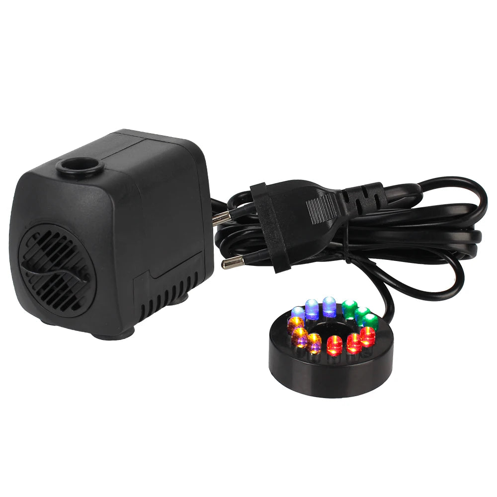 Ultra-quiet Water Pump Garden Aquarium Fountain 15 W Waterproof EU Plug with 12 LED Light Adjustable Zpaxo