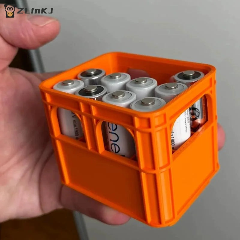 ▶1PCS 3D Printed Beer Crate Style AA Battery Storage Box - 12 Compartments, Plastic Organizer, For Home Decoration Zpaxo
