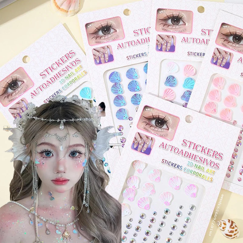 3D Dream Shell Crystal Diamond Patch Face Gems Mermaid Temporary
