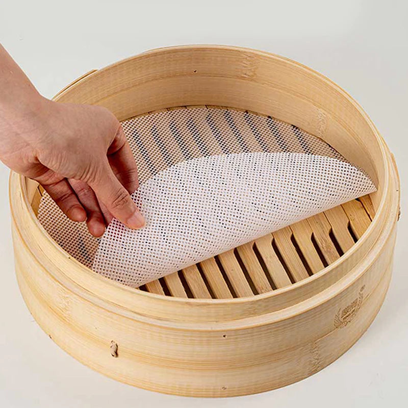 2Pcs Reusable Non-stick Silicone Steamer Liners 16cm Round Bamboo Steamer Mesh Mat for Dumpling Home Kitchen Restaurant Zpaxo