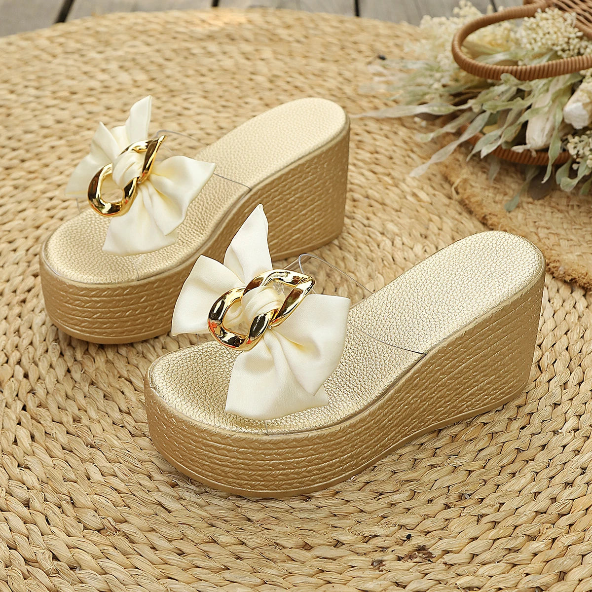 2026 Women Wedges Sandals Summer Beach Platform Shoes Women Designer Round Headed Solid Color Slippers High Heel Big Size Shoes Zpaxo