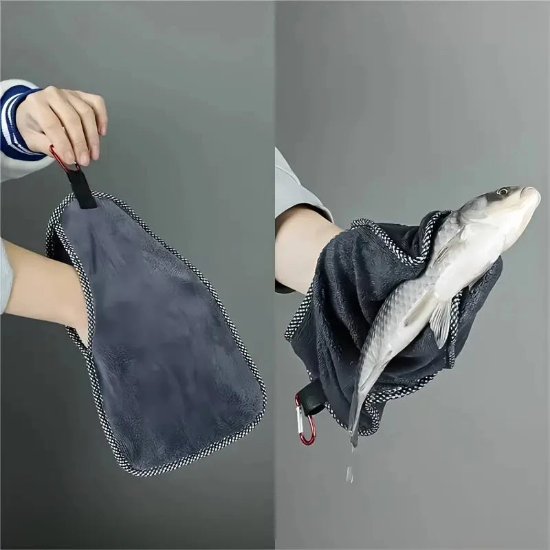 Fish Cleaning Towel Double Layer Thick Quick Dry Hand Towel with Buckle Portable Multifunctional for Fishing Gear Accessories Zpaxo