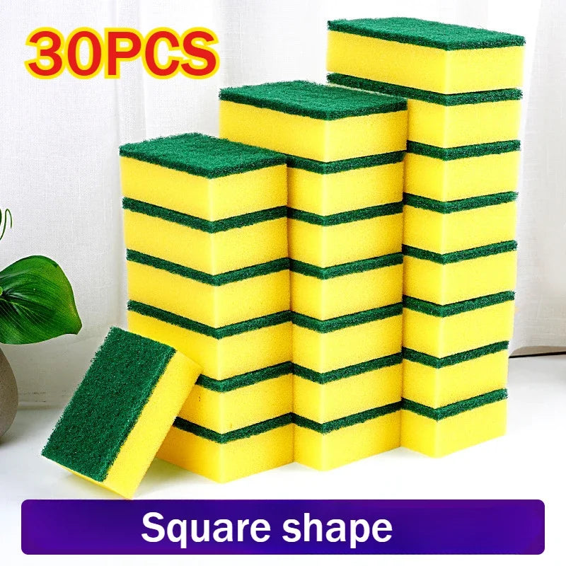 50/1Pcs Kitchen Dishwashing Sponge Soft Absorbent Clean Rub Pot Rust Scouring Pad Removing Kits Household Cleaning Brush Sponge Zpaxo 30PCS-Square