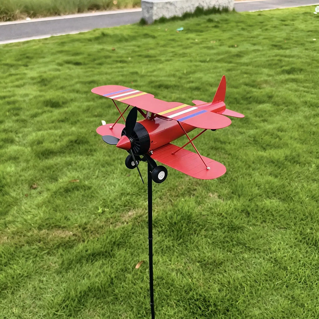 Airplane Weathervane Metal Windmill Wind Measuring Tool Spinner Lawn