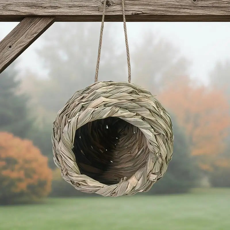 Woven Hanging Birdhouse Natural Grass Bird Nest Cozy Resting Place Zpaxo