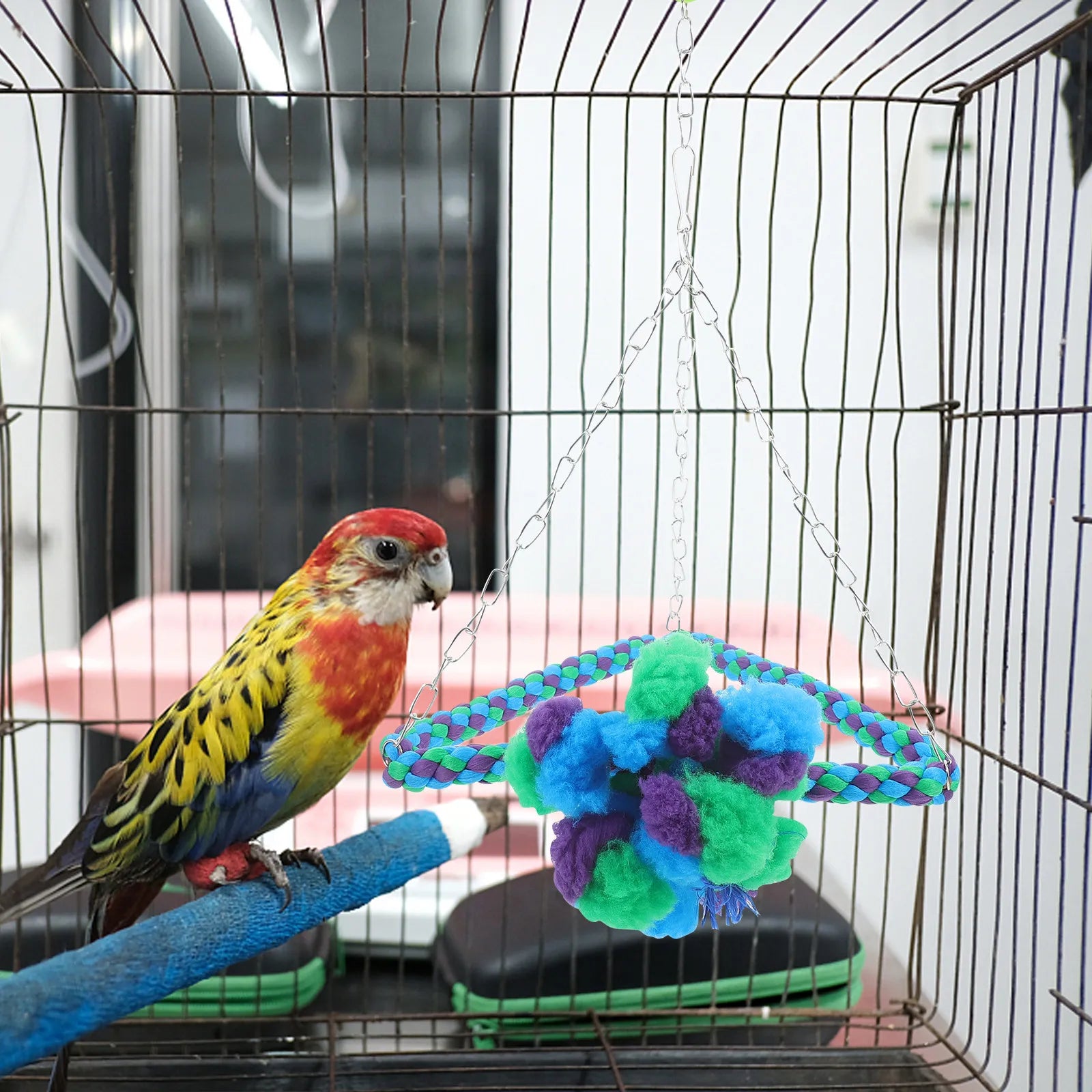 Durable Hemp Rope Parrot Hanging Swing Cage Chew Stand Colorful Bird
