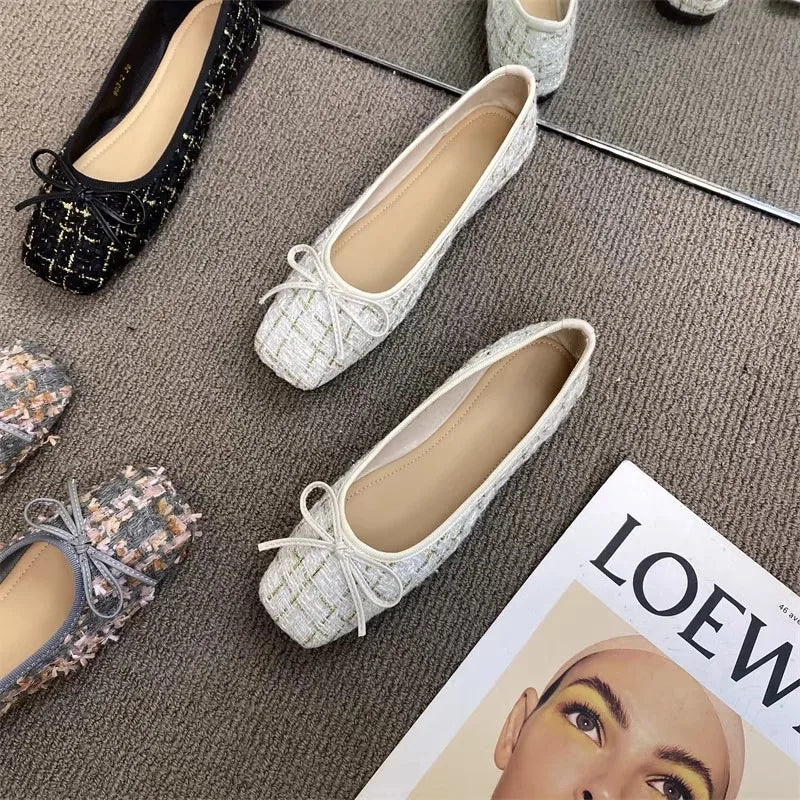 Flat Shoes for Women Large Size Spring Autumn 2024 New Butterfly Bow Shallow Mouth Flat Shoes Women's Square Toe Ballet Shoes Zpaxo