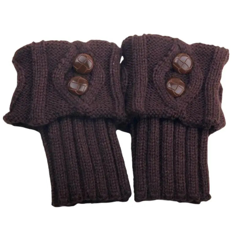 1 Pairs Autumn Winter Women's Short Rhombus Flip 2 Button Foot Warmer Zpaxo Coffee