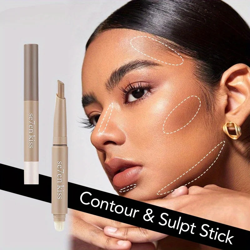 Three-dimensional beauty stick, high-gloss grooming, nose shadow, facial brightening,integrated double-head grooming contour pen Zpaxo