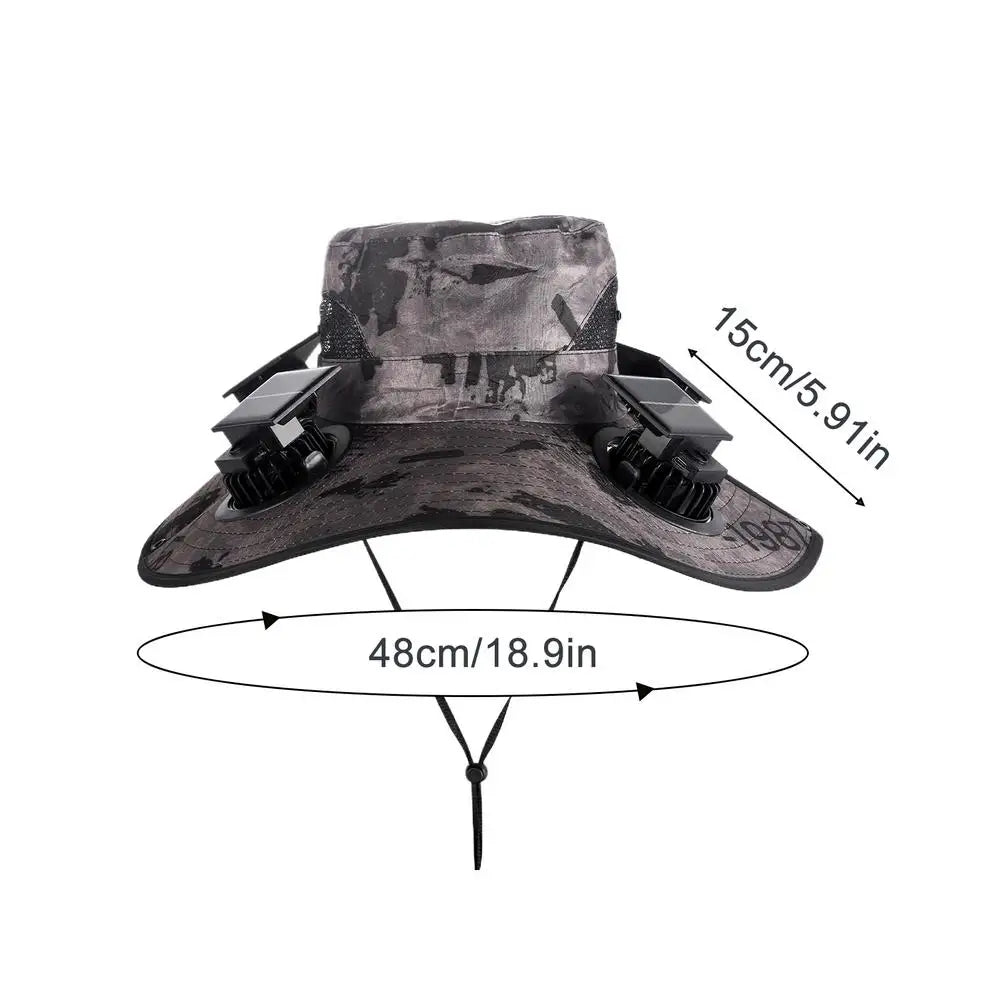 Large Quick Dry Bucket Hat Solar Powered Fan USB Charging Sun Men