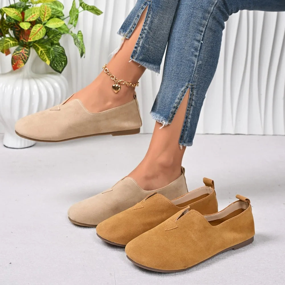 Women's Flat Shoes Slip-on Round Toe Low Heel Elegant Fashion Quick