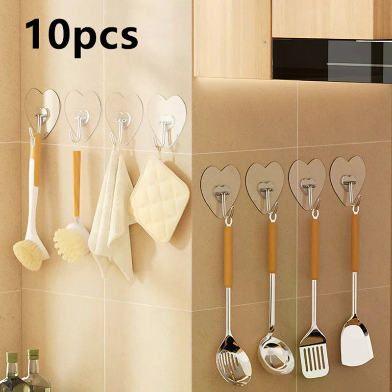 Heart Shape Transparent Hooks Non Punching Plastic Love Hangers Zpaxo