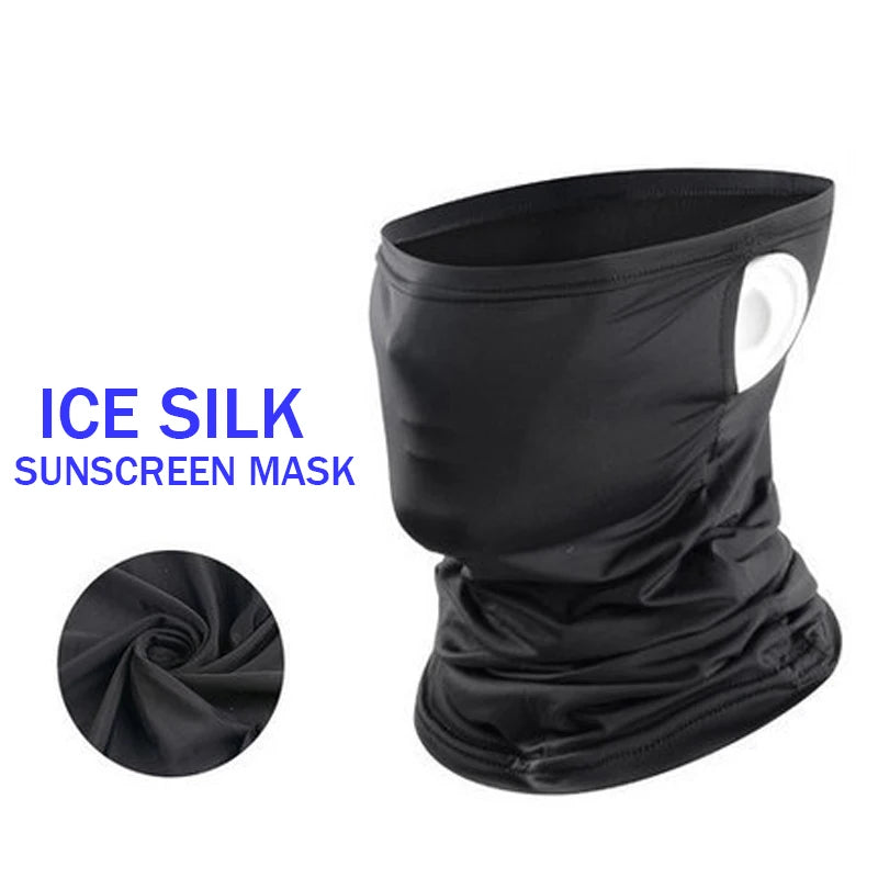 Summer Breathable Cycling Headwear Ice Silk Anti UV Face Cover Quick-dry Outdoor Sport Running Scarf Men Women Fishing Mask Zpaxo Hanging ear Black