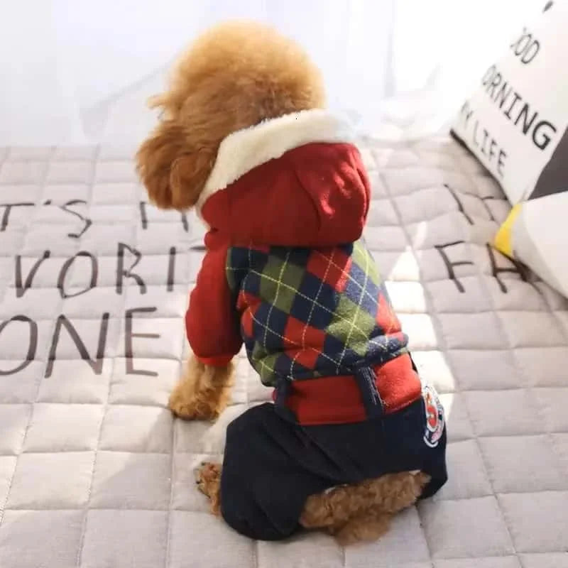 Winter Pet Thickened Warm Clothing Fashion Plaid Dog Four Legs