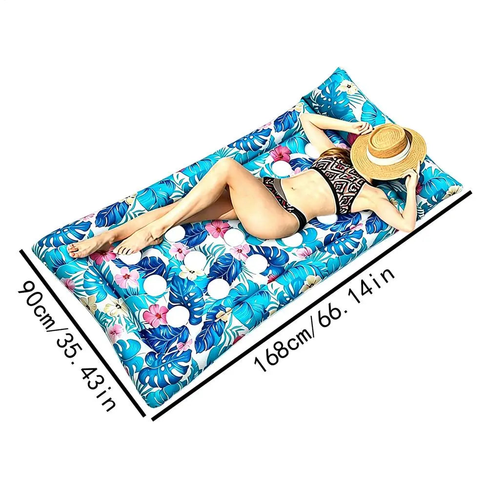 Inflatable Pool Bed Tropical Leaf Print Sunbathing Chair Headrest PVC Zpaxo B China Mainland