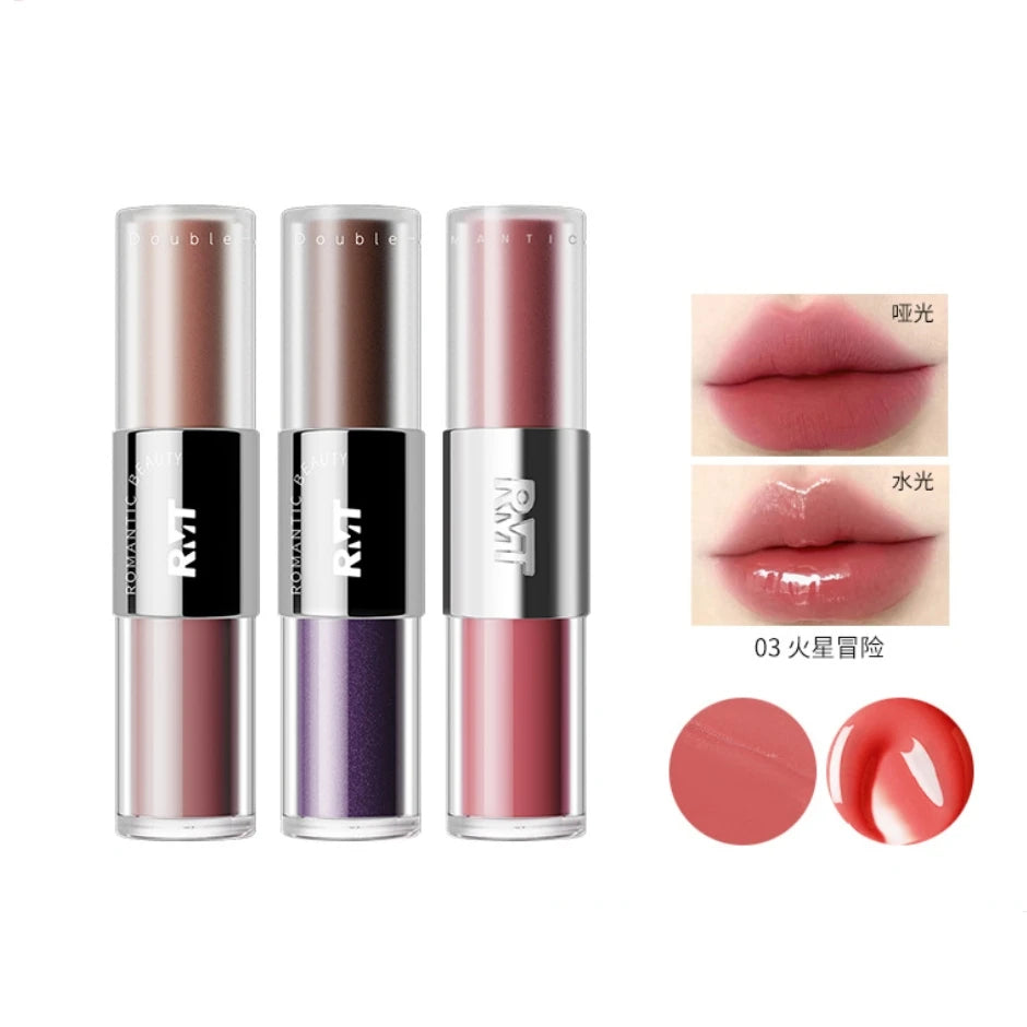 RMT ROMANTIC BEAUTY Lip Glaze Double-ended Mirror Water Gloss Mud Zpaxo