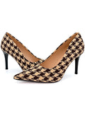 Women's Vintage Houndstooth Pointed Toe Pumps | 9cm Heels