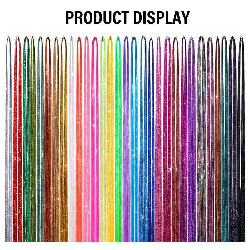 Shiny Laser Sparkle Metallic Hair Tinsel Rainbow Strands Braiding