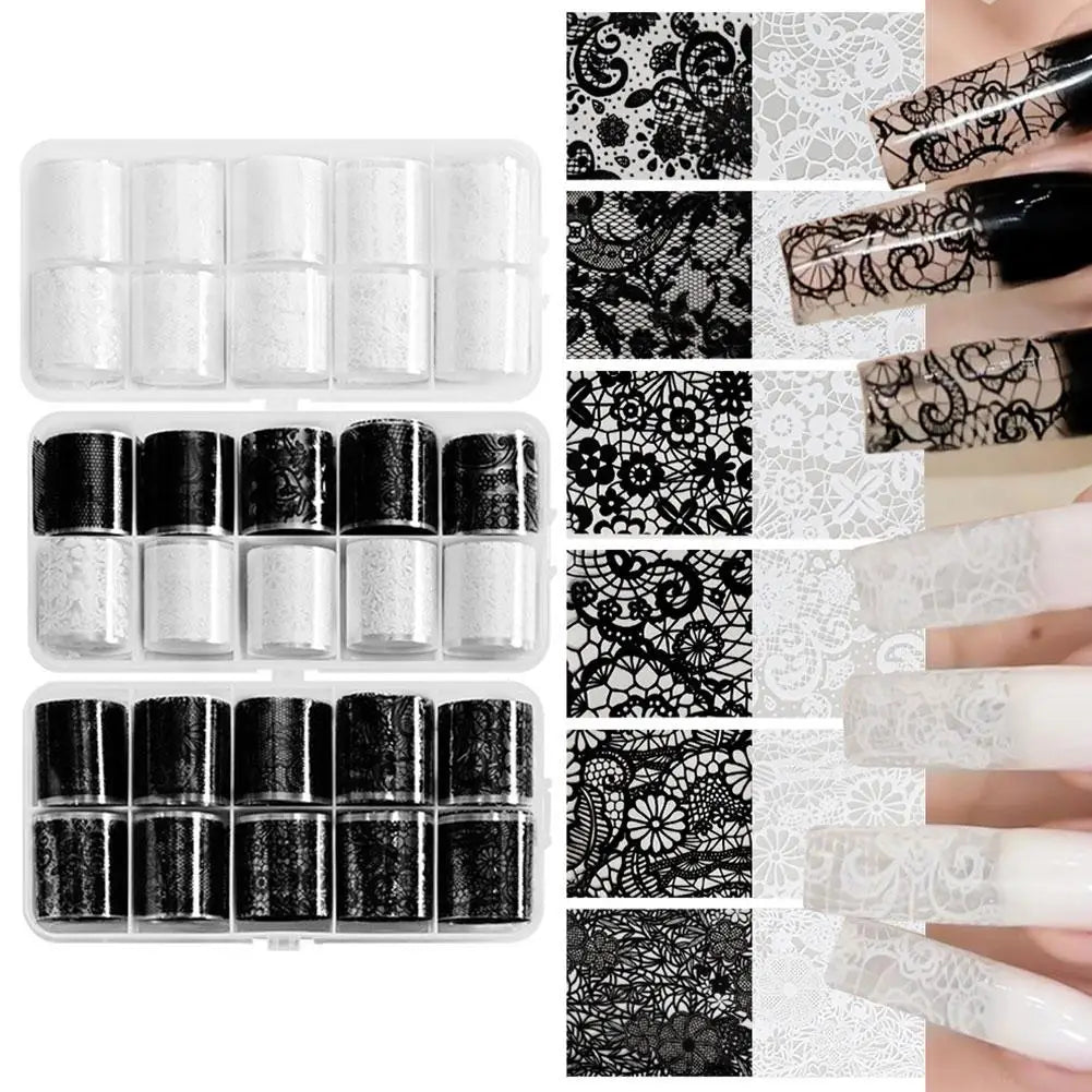 Lace Nail Foil Transfer Wraps – 10 Rolls DIY Nail Art Set Nail Foil Wraps Zpaxo