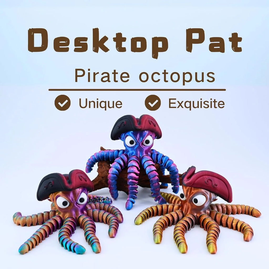 3D Printed Pirate Octopus Animals Flexible Joints Home Office