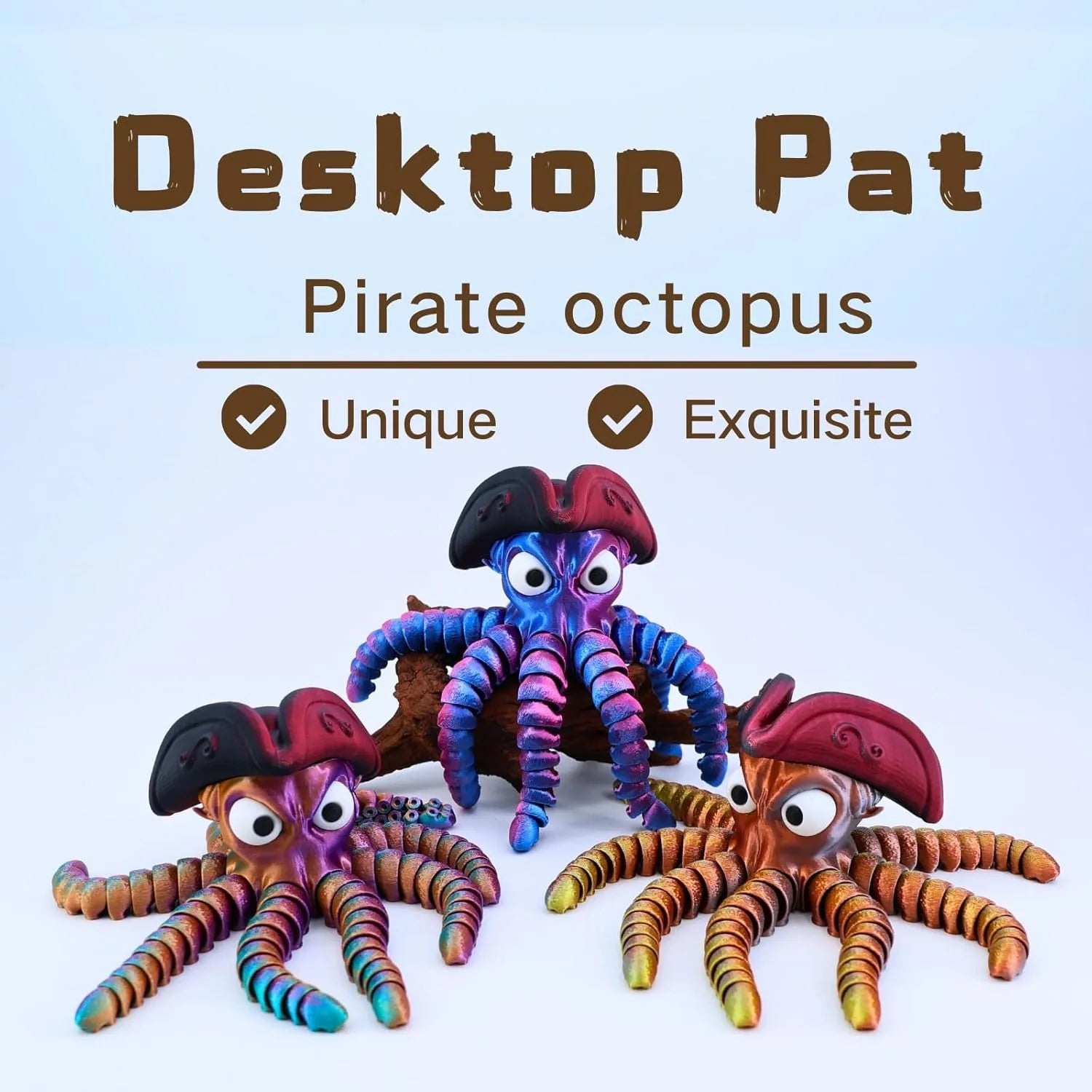3D Printed Pirate Octopus Animals Flexible Joints Home Office