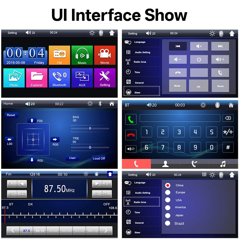 HIPPCRON 7-Inch Touchscreen 1 DIN Car MP5 Player Wireless AUX USB