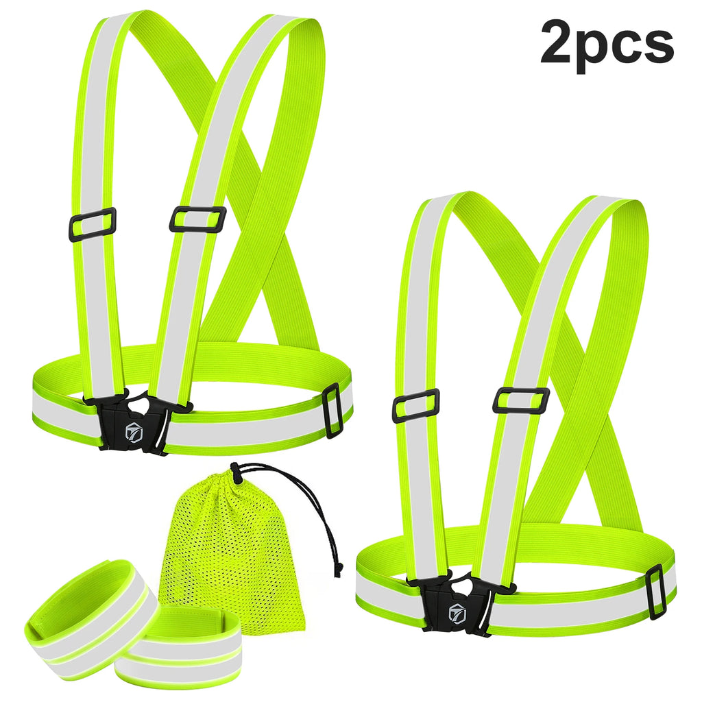 TOPTREK 2PC Reflective Running Vest Adjustable High Visibility Reflective Safety Harness Night Walking Cycling Motorcycle Bike Zpaxo 2PCS