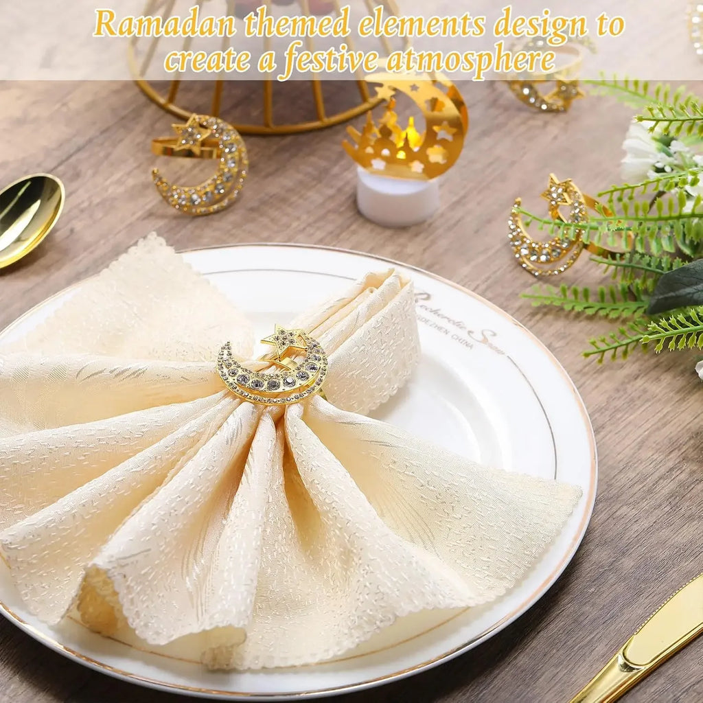 1- Ramadan Crescent Star Napkin Rings Eid Mubarak Dinner Holders