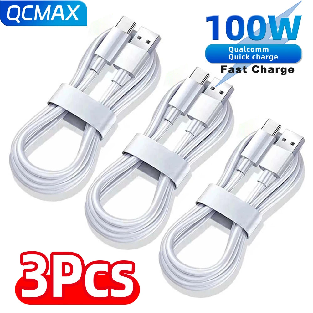 QCMAX 1-3PCS 10A 100W Type C Super Fast Charging Cable Data Cord For Huawei OPPO vivo iQoo Quick Charing USB C Cables Zpaxo