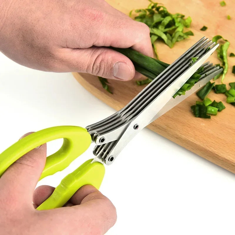 Multi-Layer Stainless Steel Herb & Scallion Scissors | 3 & 5 Blade Herb Scissors Zpaxo