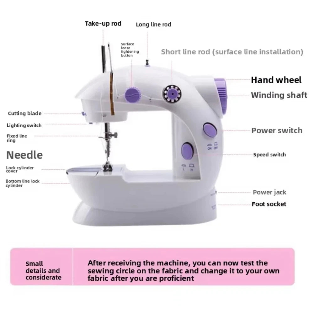 Mini household electric sewing machine, single line, suitable for voltage 100-240V, foot switch, with LED light, expansion table Zpaxo