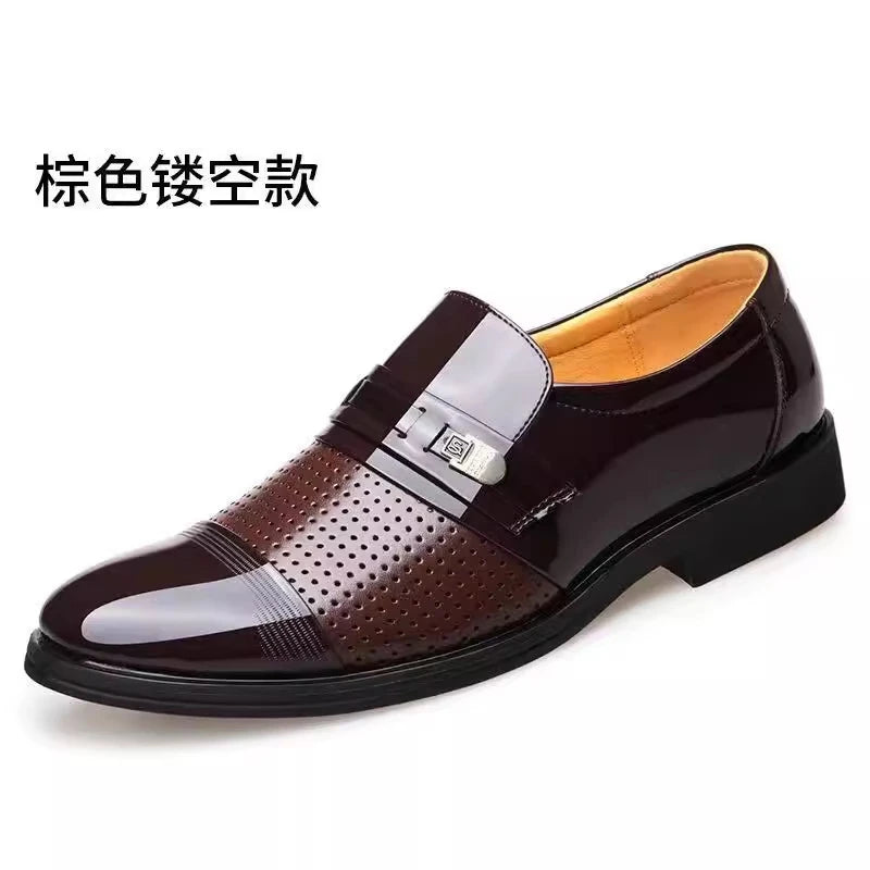 Mens Formal Two Tone Patent Leather Loafers Pointed Toe Slip Shoes Zpaxo Hollow Brown 48 China Mainland
