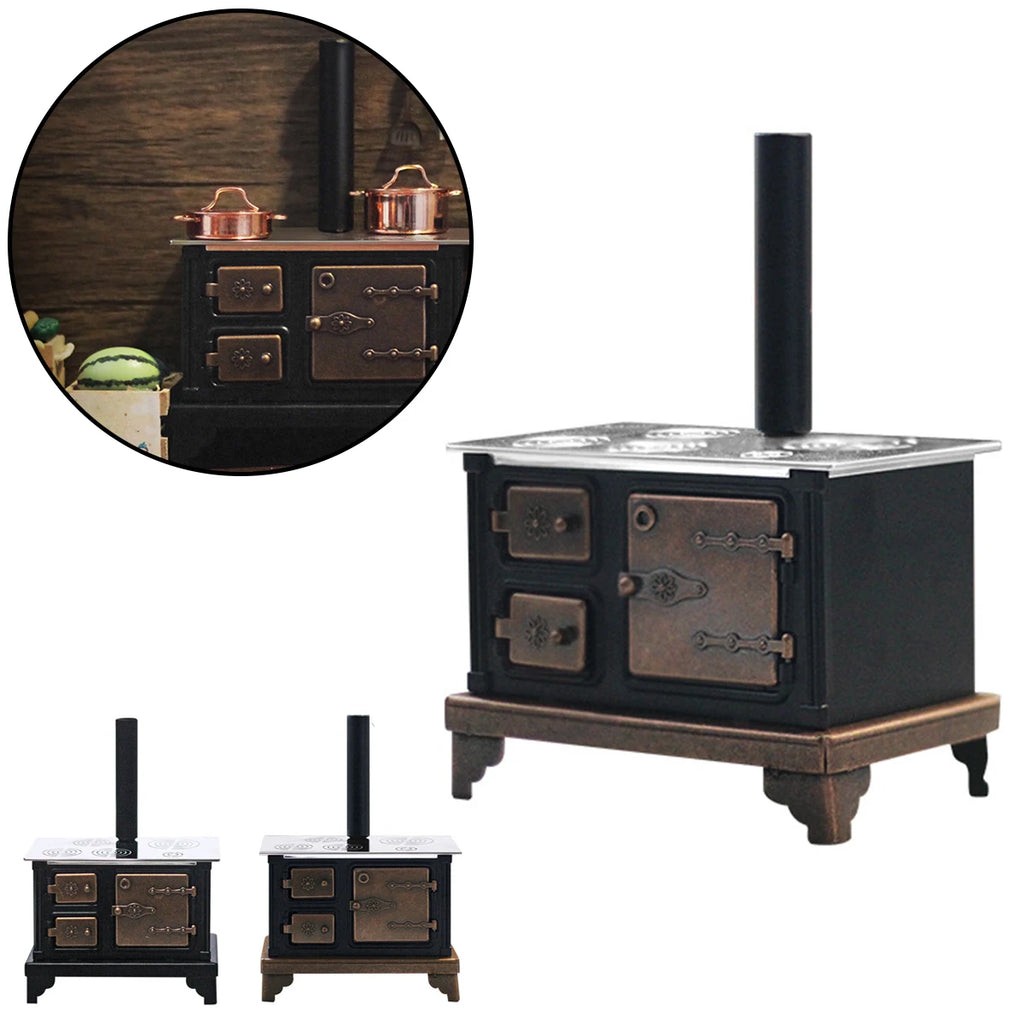1:12 Vintage Miniature Stove with Chimney – Dollhouse Decor