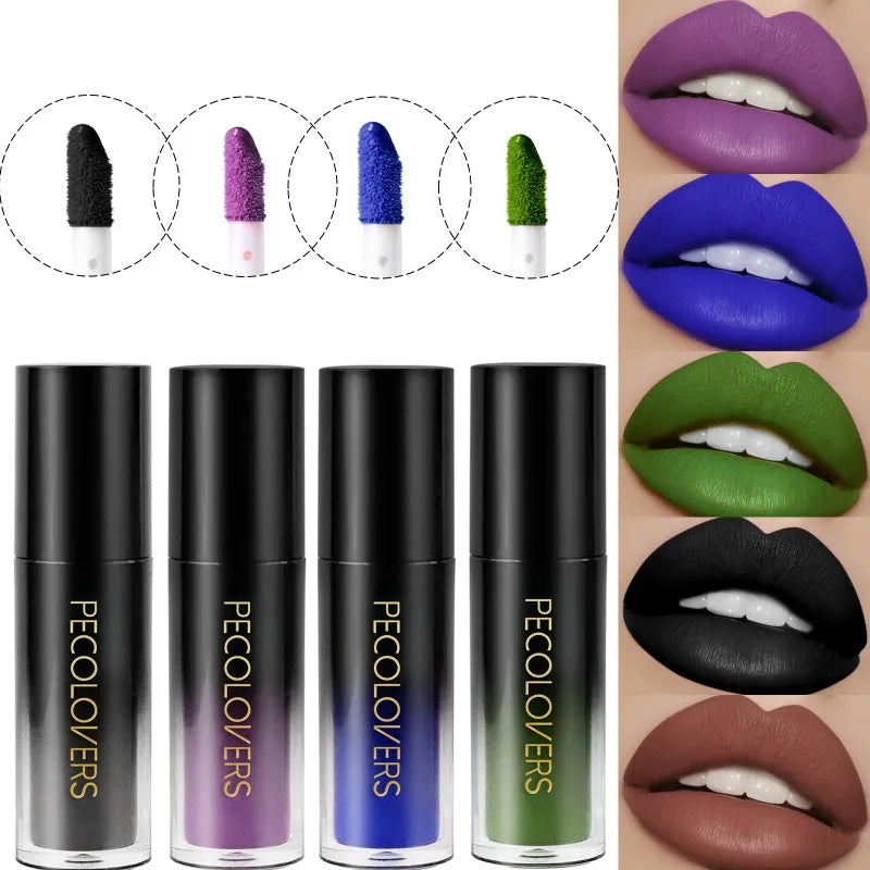 Velvet Matt Lipstick Lip Gloss Black Green Non-stick Cup Apply Easily Zpaxo