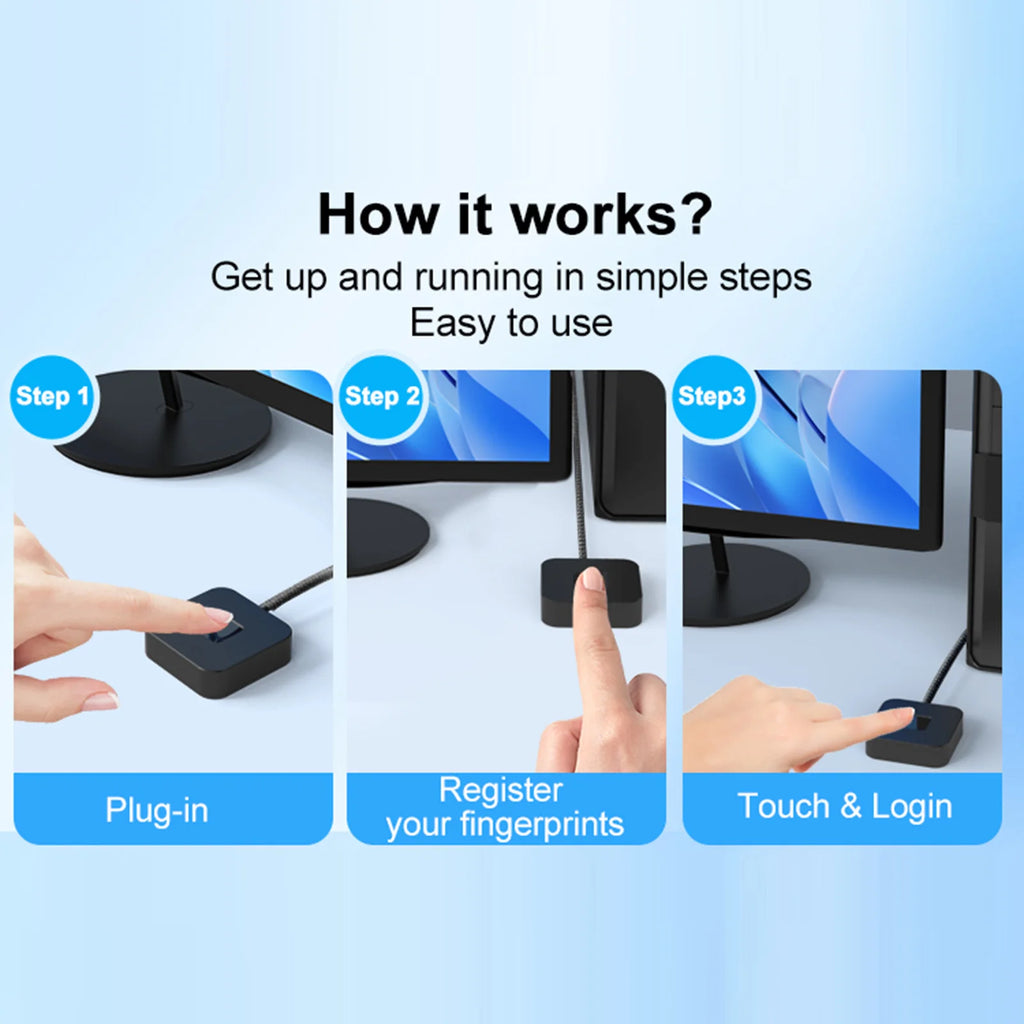 Windows Hello 10 11 Fingerprint Reader 5ft Cable Portable USB Logger