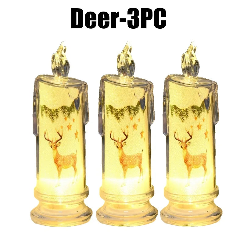 Festive Flameless Pillar Candles Battery Powered LED Christmas Lights Zpaxo Deer-3PC