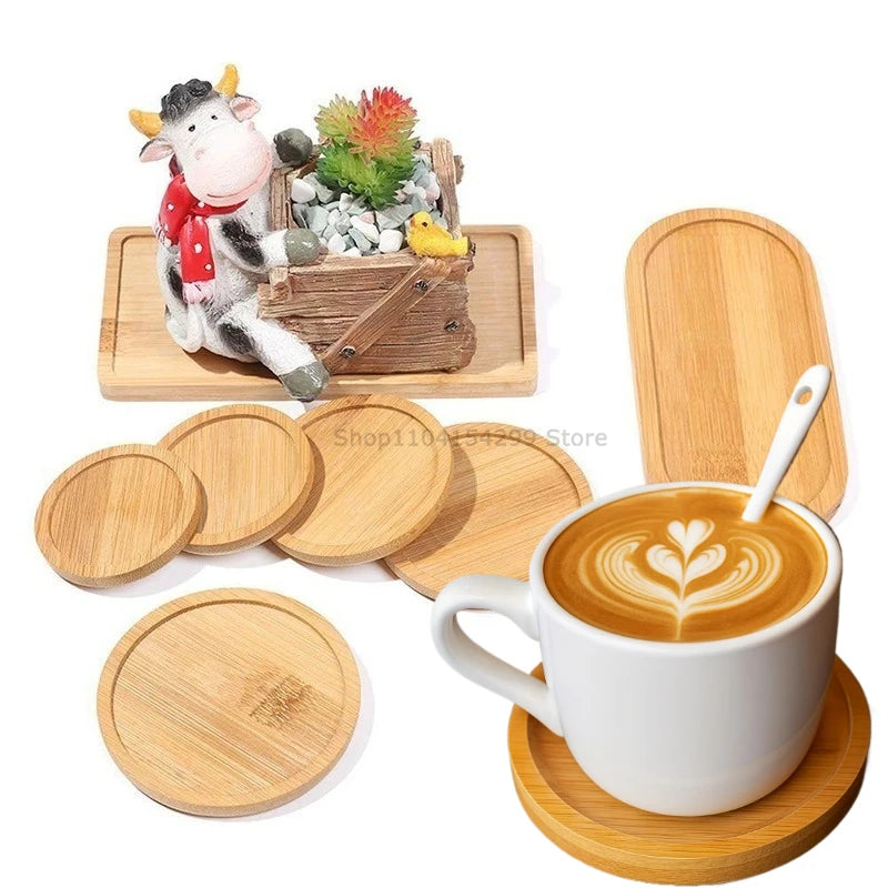 Simple Style Home Decoration Succulents Bonsai Holder Round Square Flowerpot Base Rectangle Bamboo Wood Tray Zpaxo