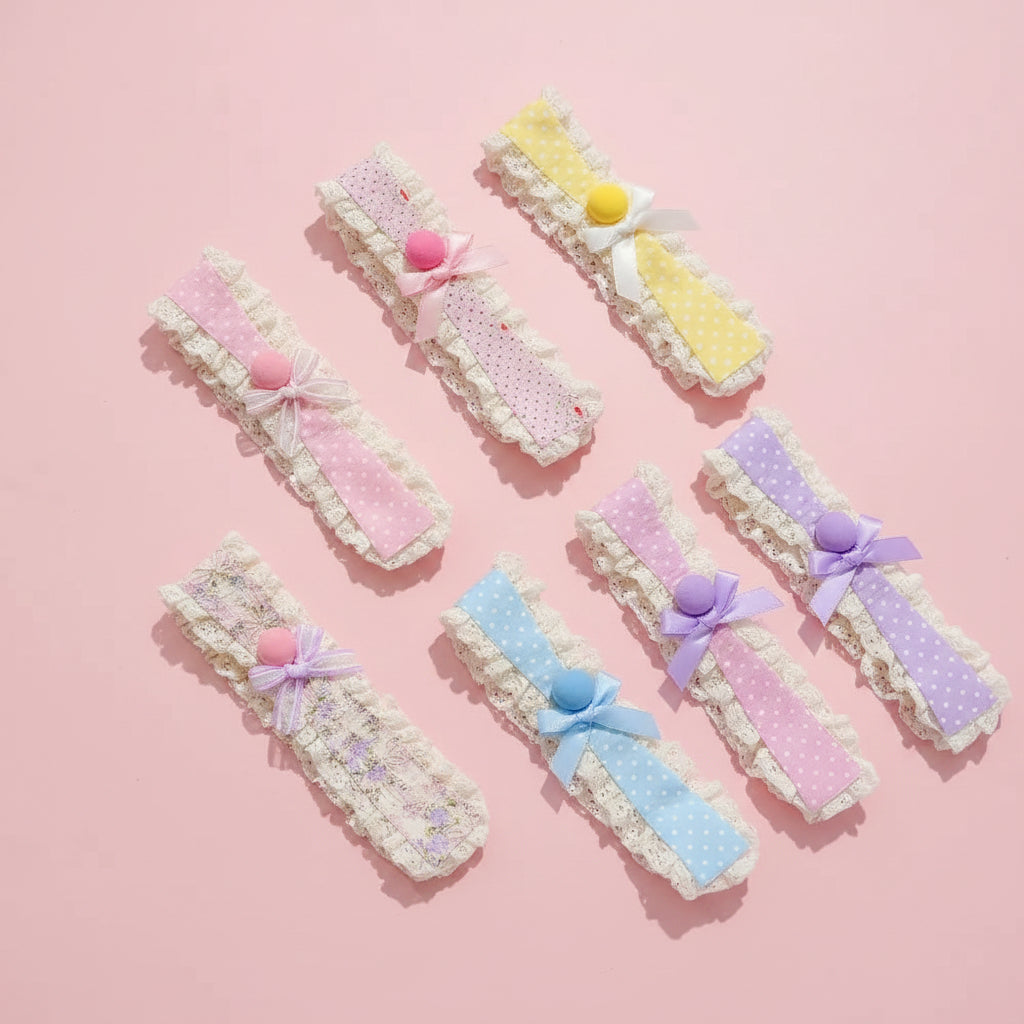 Sweet Floral Pattern Children Hair Patches Wide-edged Lace Bangs Patches with Magic Tape Closure Girls Headband Hair Accessories Zpaxo
