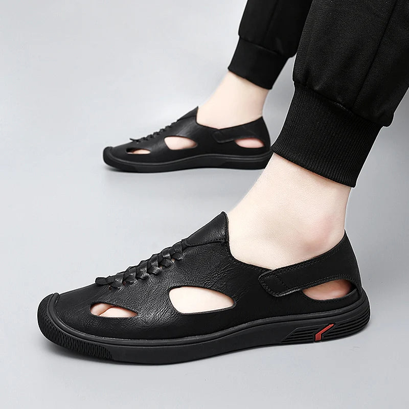Summer Men Sandals Leather Mens Casual Shoes Outdoor Beach Roman Zpaxo