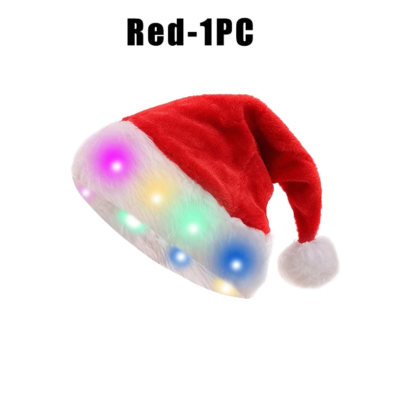 Glowing Red Christmas Hat Light Up LED Santa Adult Holiday Parties