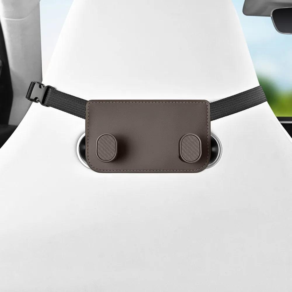 High Load-Bearing Car Headrest Hook Double Hook Soft Leather Auto Back Seat Storage Hook Wear-Resistant Multifunction Zpaxo Brown