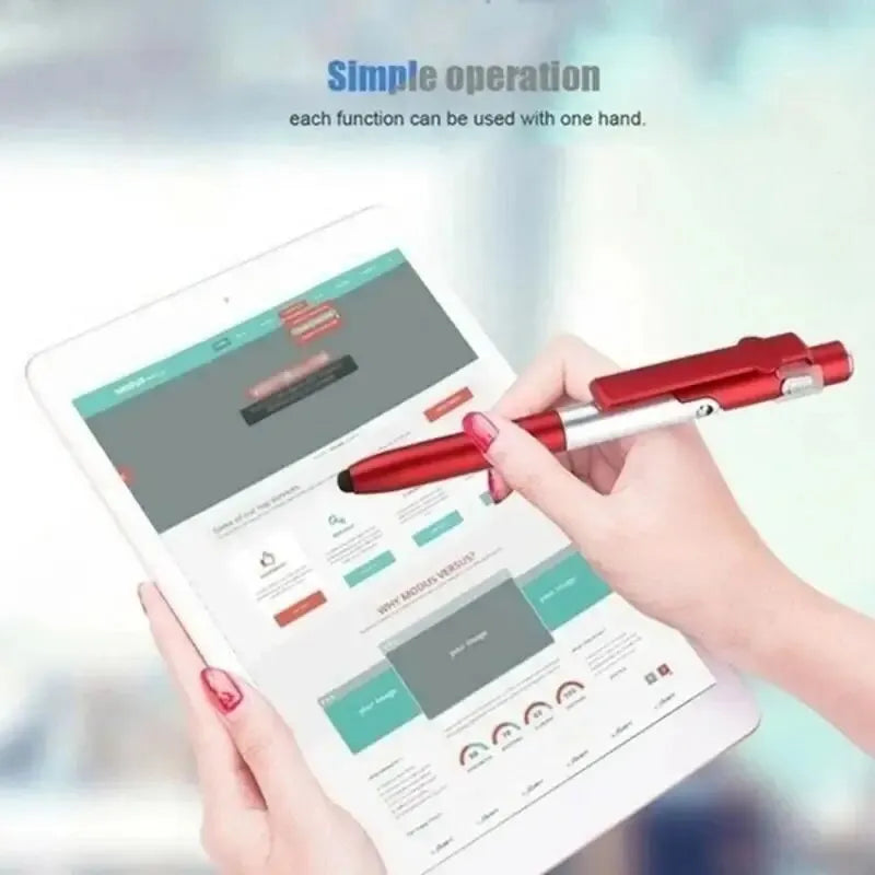 Multi-Function 4 In 1 Foldable Ballpoint Pen Capacitive Stylus (Flashlight+Support) For Tablet iPad Mobile Phone Holder Stand Zpaxo
