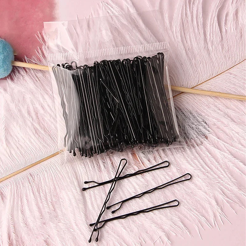 Women Black Hair Clip Metal U-shaped Bobby Pins Wavy Hairpin Barrette