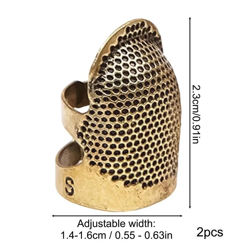 2Pcs Adjustable Sewing Thimble Retro Sewing Finger Protection Cover Needle Thimble Ring Handmade DIY Craft Embroidery Sewing Zpaxo S