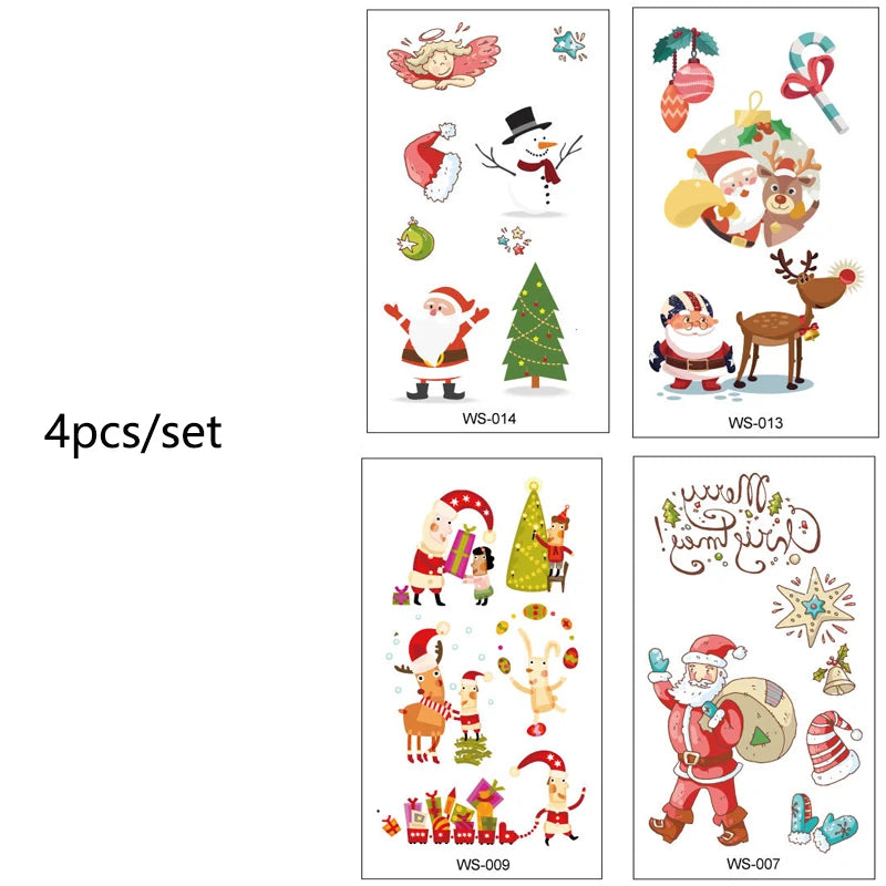 Christmas Gift Festival Tattoo Sticker Animals Tattoo for people on Face Body Arm Tattoos Party Makeup Decoration Zpaxo color f-4pcs