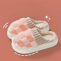 Fashion Couple Winter Slides Warm Plaid Fluffy Slippers Soft Sole