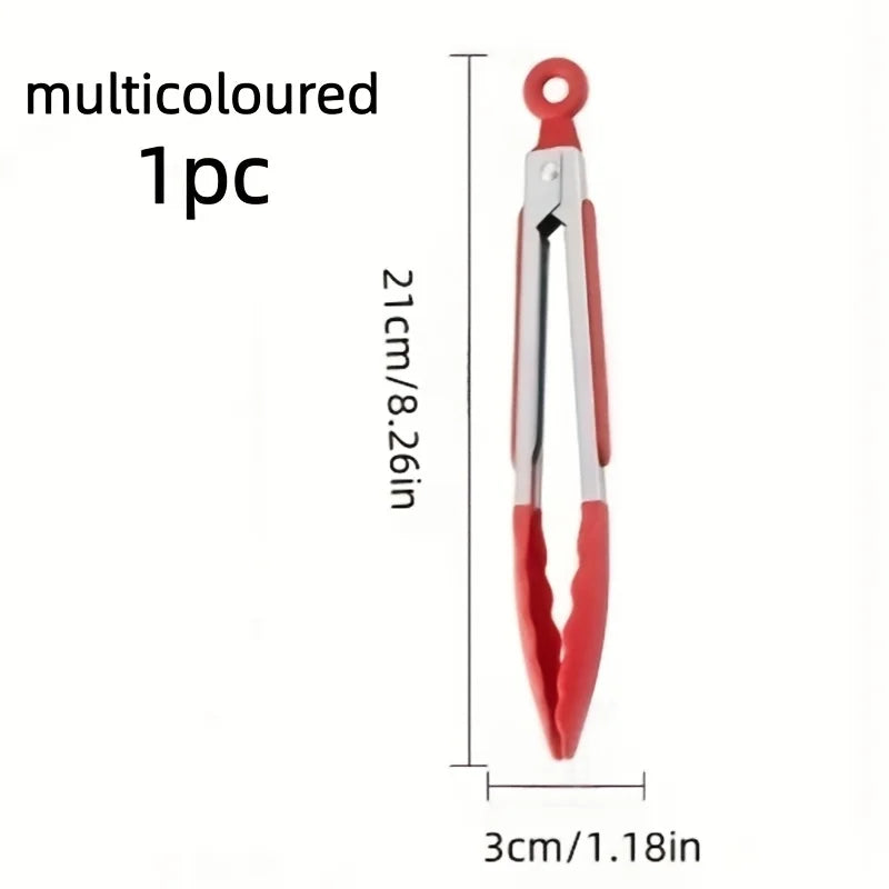 Pointed-end Barbecue Clamps, Red Black Silicone Handle Grill Tongs for Cooking, BBQ, Baking, Salad, Serving Kitchen Utensil Zpaxo