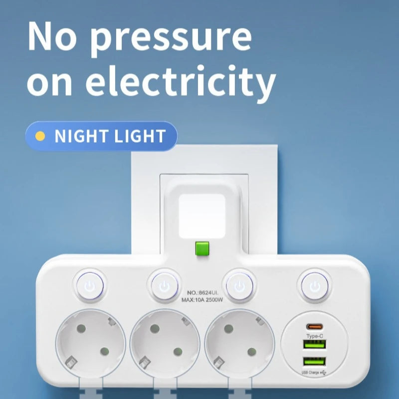 EU Power Sockets Usb Wall Socket Multiple European Plug Wall Mounted European Standard Socket USB-C Charging Power Sockets Zpaxo