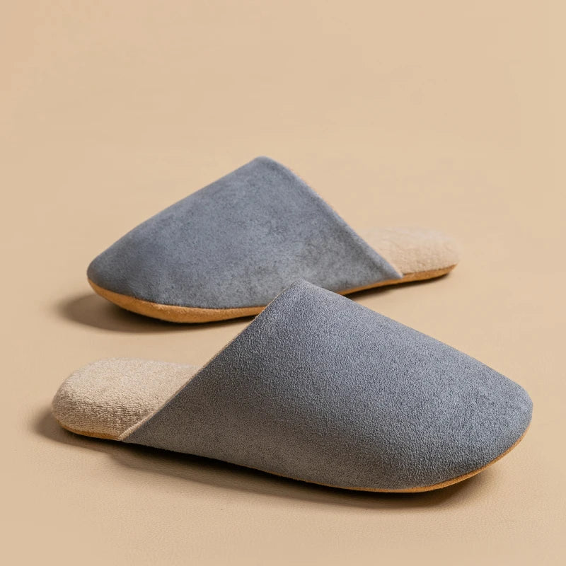 Autumn Winter Simple Suede Slippers Men Non-slip Indoor Bedroom Floor Zpaxo GRAY 36-37